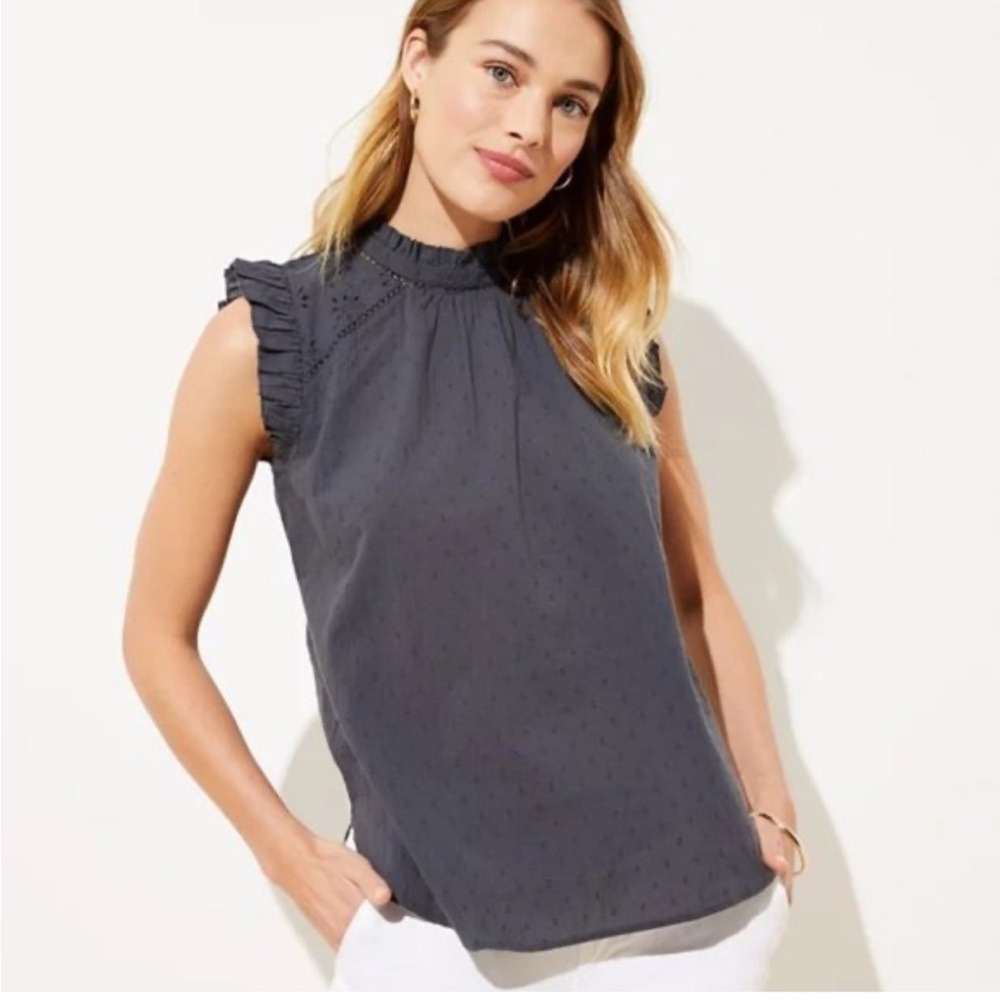 LOFT Grey Ruffle Sleeve Blouse